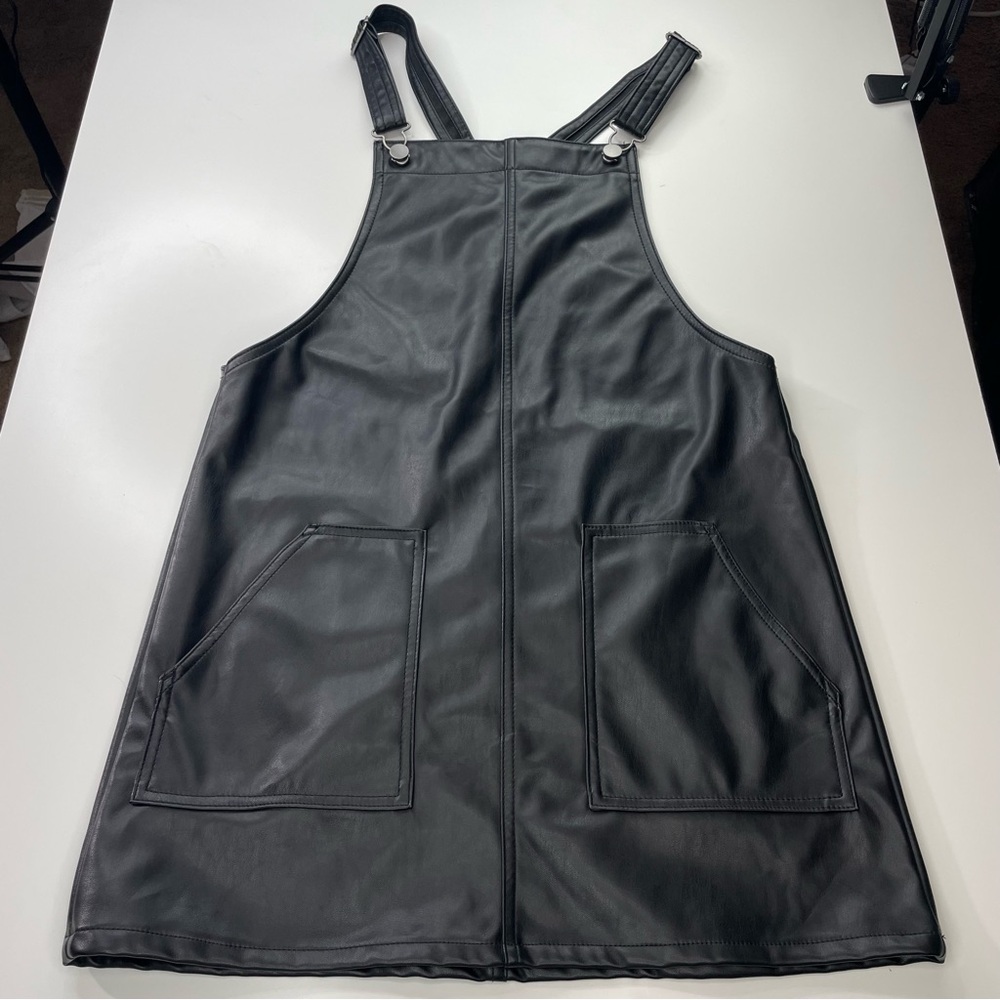 Tinsel Town Black Faux Leather Pinafore Overall‎ Shift Dress Size Large